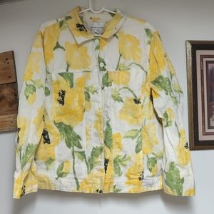 Floral linen utility jacket with eyelits